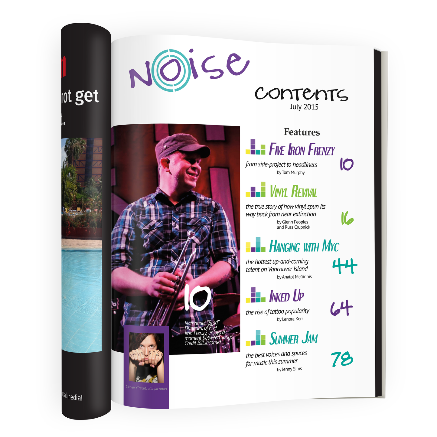 Mockup of magazine contents page