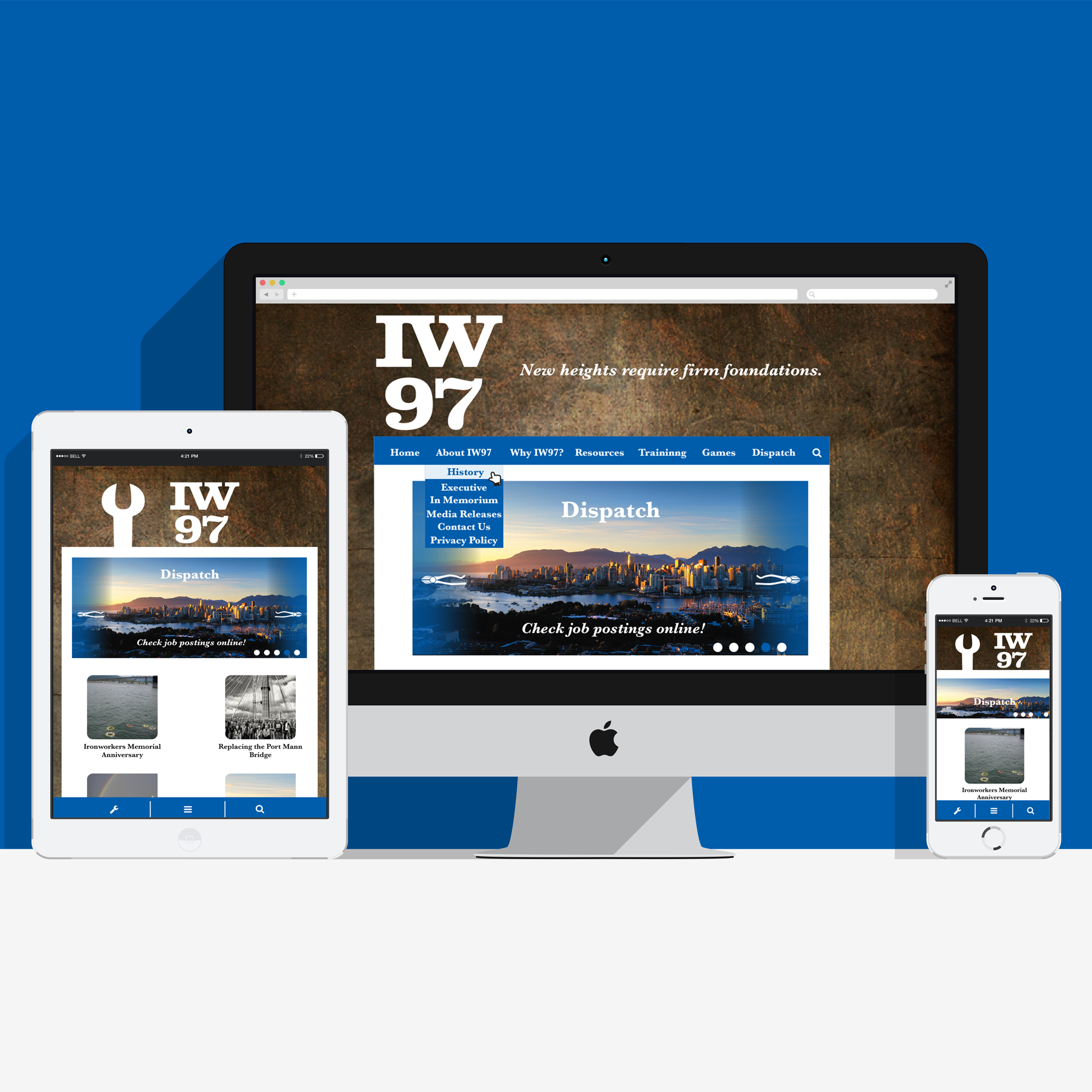 Website and App mockup on tablet, desktop and mobile.