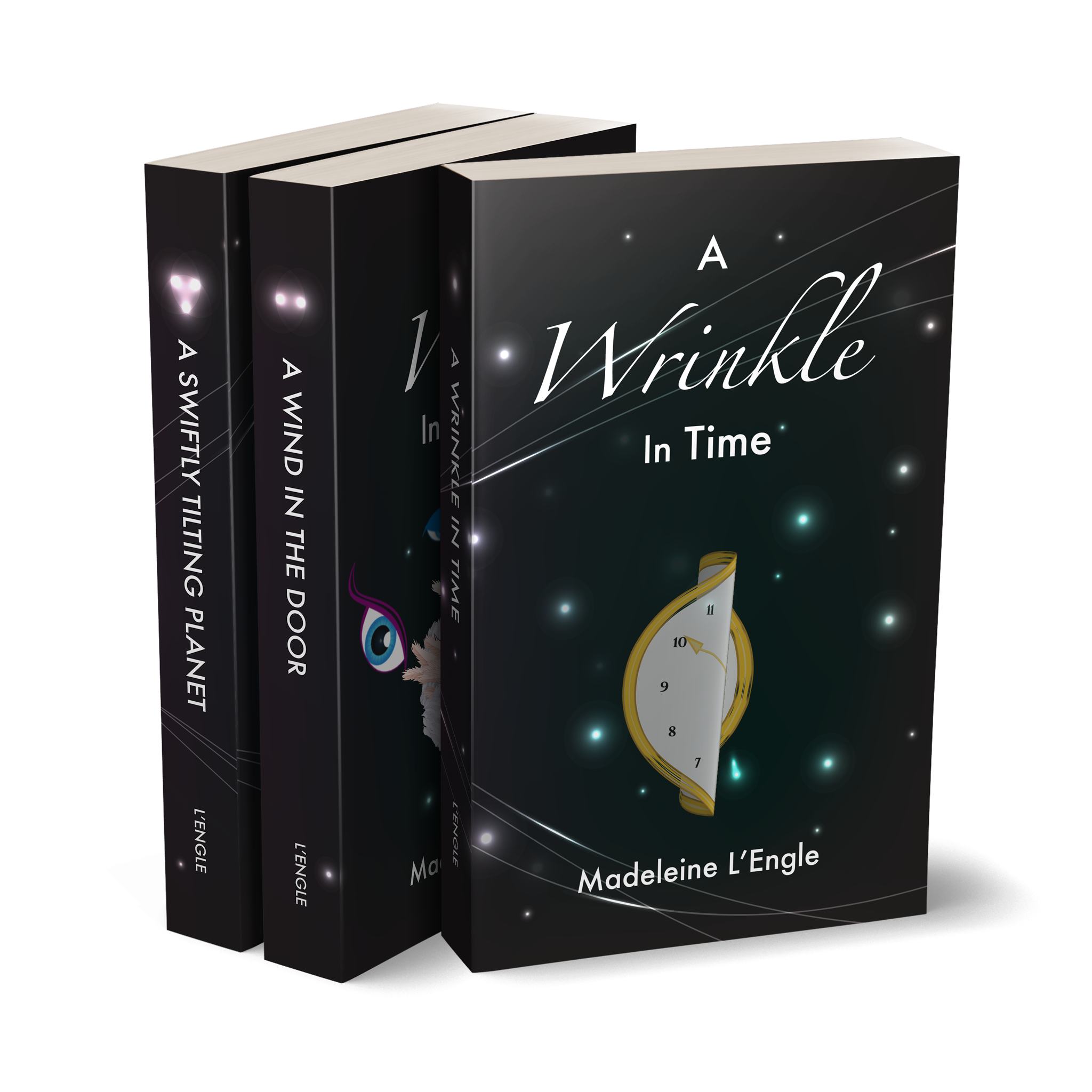 Mockup of paperback trilogy with custom artwork