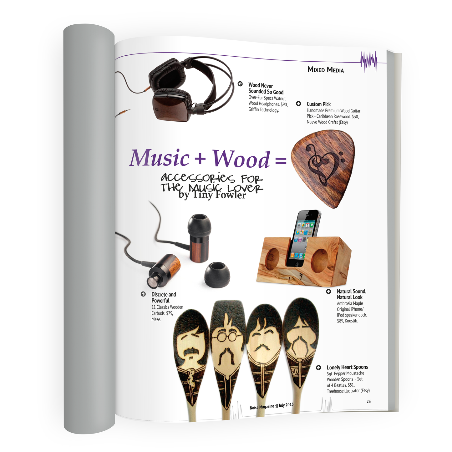 Mockup of magazine page with accessories for music lovers