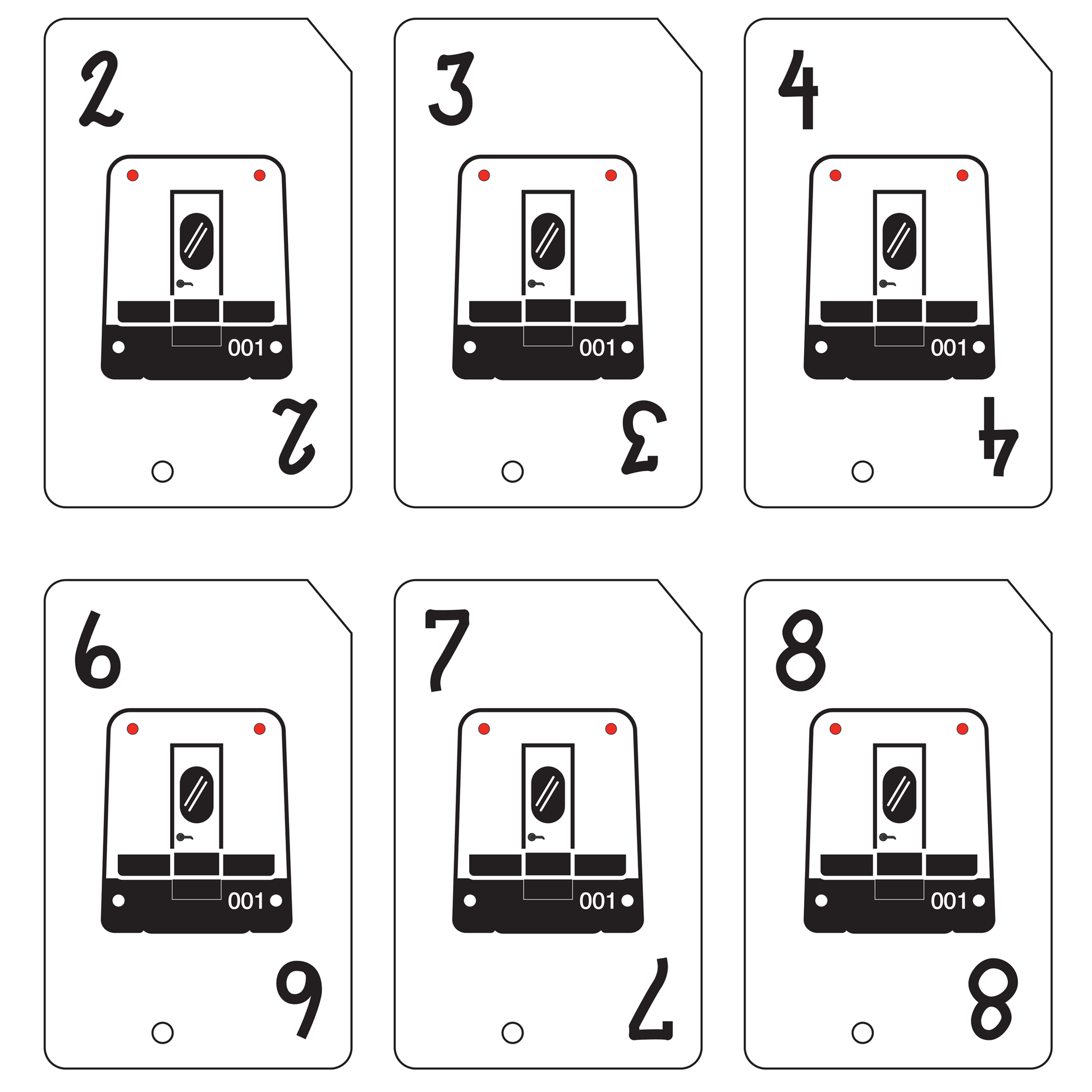Layout of several cards of the SkyTrain suit.