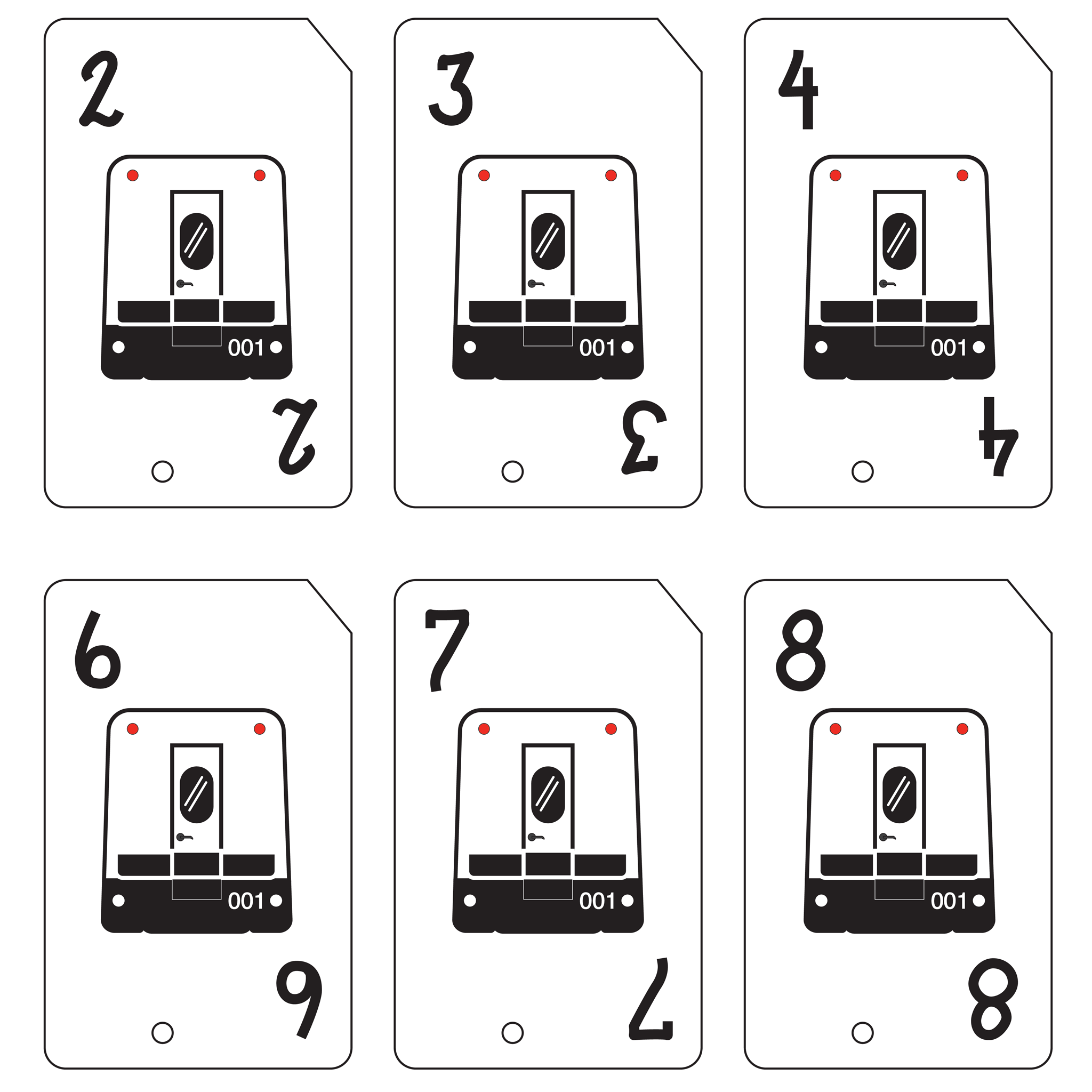 Layout of several cards of the SkyTrain suit.