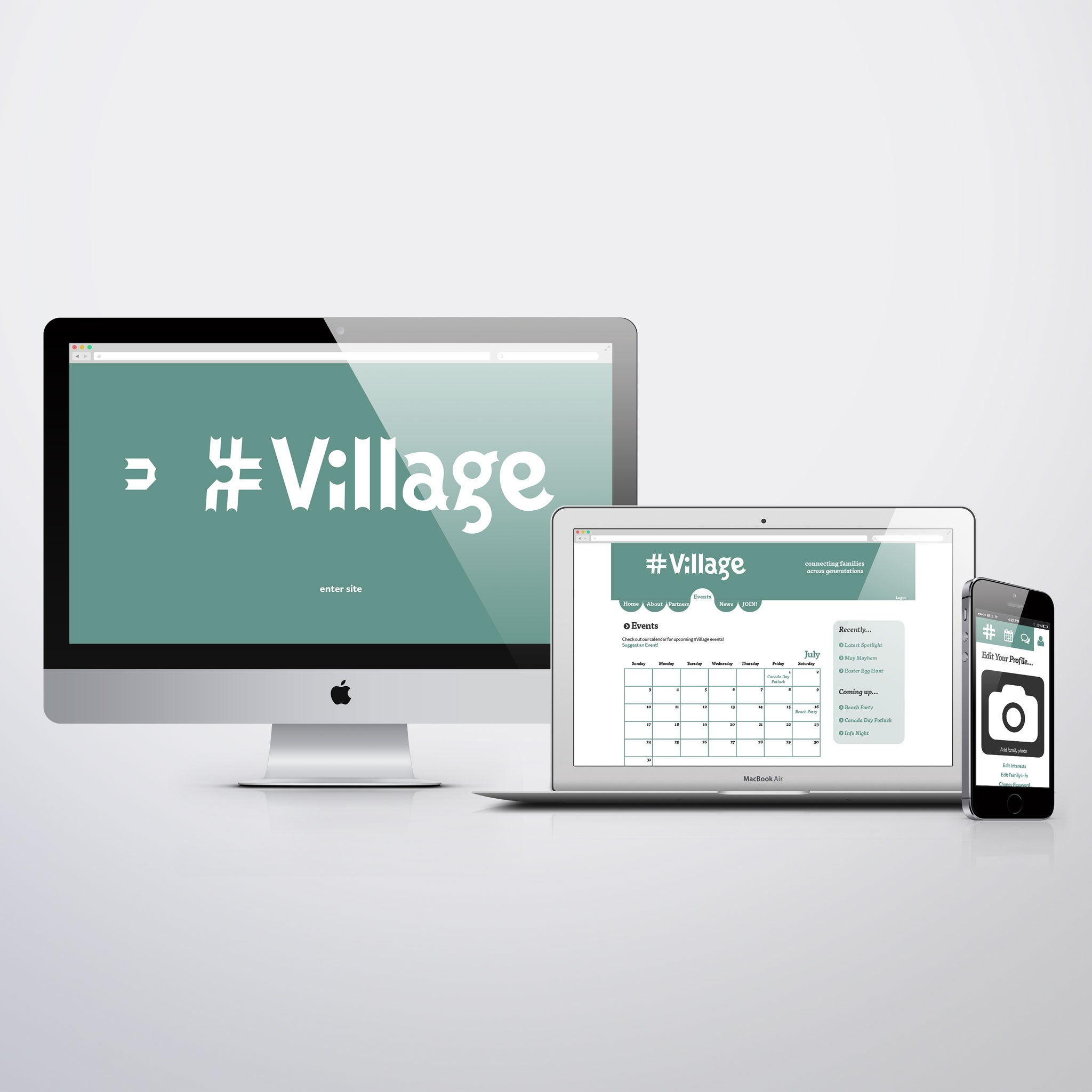 Mockup of website on desktop, laptop, and mobile app